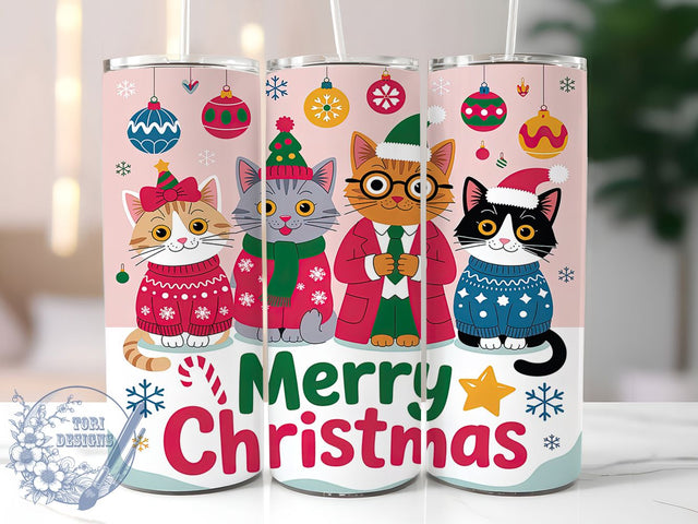 Merry Christmas Cat Tumbler, Merry Christmas Wrap, Cute Holiday Mug Design, Sublimation Wrap, Festive Drinkware, Adorable Winter Gift, Sparkly Christmas Cup Sublimation ToriDesigns 