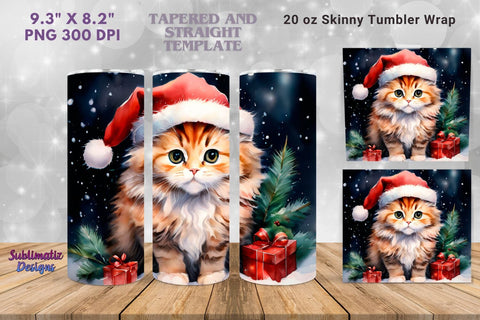 Merry Christmas Cat Tumbler Wrap | 20 oz Skinny Tumbler Wrap Sublimation Christmas Design Sublimation Sublimatiz Designs 