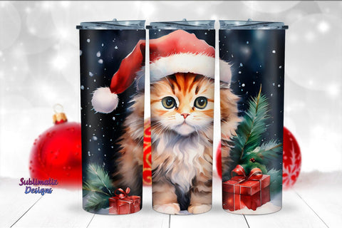 Merry Christmas Cat Tumbler Wrap | 20 oz Skinny Tumbler Wrap Sublimation Christmas Design Sublimation Sublimatiz Designs 