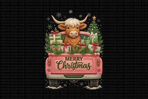 Merry Christmas Cow Truck PNG SVG BillahCrafts 