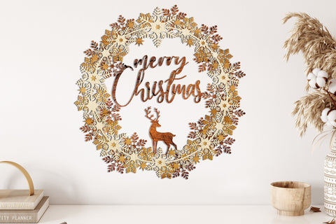 Merry Christmas Decorative Wooden Wreath, Laser Cut Template SVG LaserCutano 