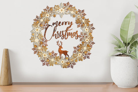 Merry Christmas Decorative Wooden Wreath, Laser Cut Template SVG LaserCutano 