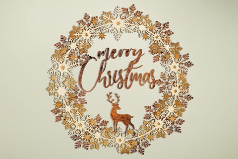 Merry Christmas Decorative Wooden Wreath, Laser Cut Template SVG LaserCutano 