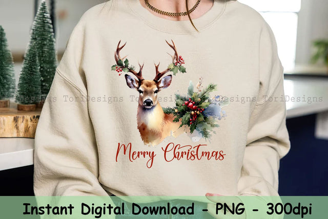 Merry Christmas Deer Png, Merry Christmas Png, Christmas Deer Clipart, Christmas Animals Png Sublimation ToriDesigns 