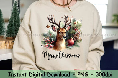 Merry Christmas Deer Png, Merry Christmas Png, Christmas Deer Clipart, Christmas Animals Png Sublimation ToriDesigns 