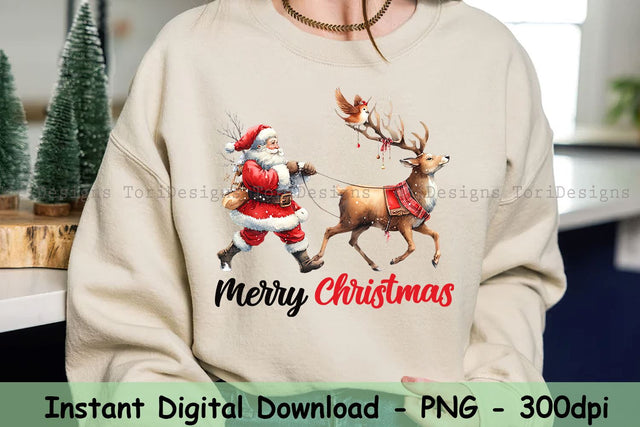 Merry Christmas Deer Png, Santa Png, Merry Christmas Png, Christmas Deer Clipart, Christmas Animals Png, Deer Png Sublimation ToriDesigns 