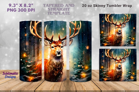 Merry Christmas Deer Skinny Wrap | 20 oz Skinny Tumbler Wrap Sublimation Christmas Design Sublimation Sublimatiz Designs 