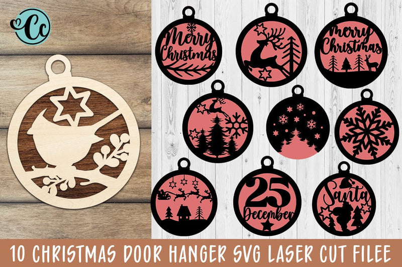 Merry Christmas Door Hanger SVG Bundle, Laser cut files bundle - So Fontsy