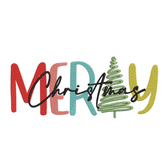 Merry Christmas Embroidery Design, Christmas Tree Embroidery File, Xmas Tree embroidery, 4 sizes, Instant download Embroidery/Applique DESIGNS Nino Nadaraia 