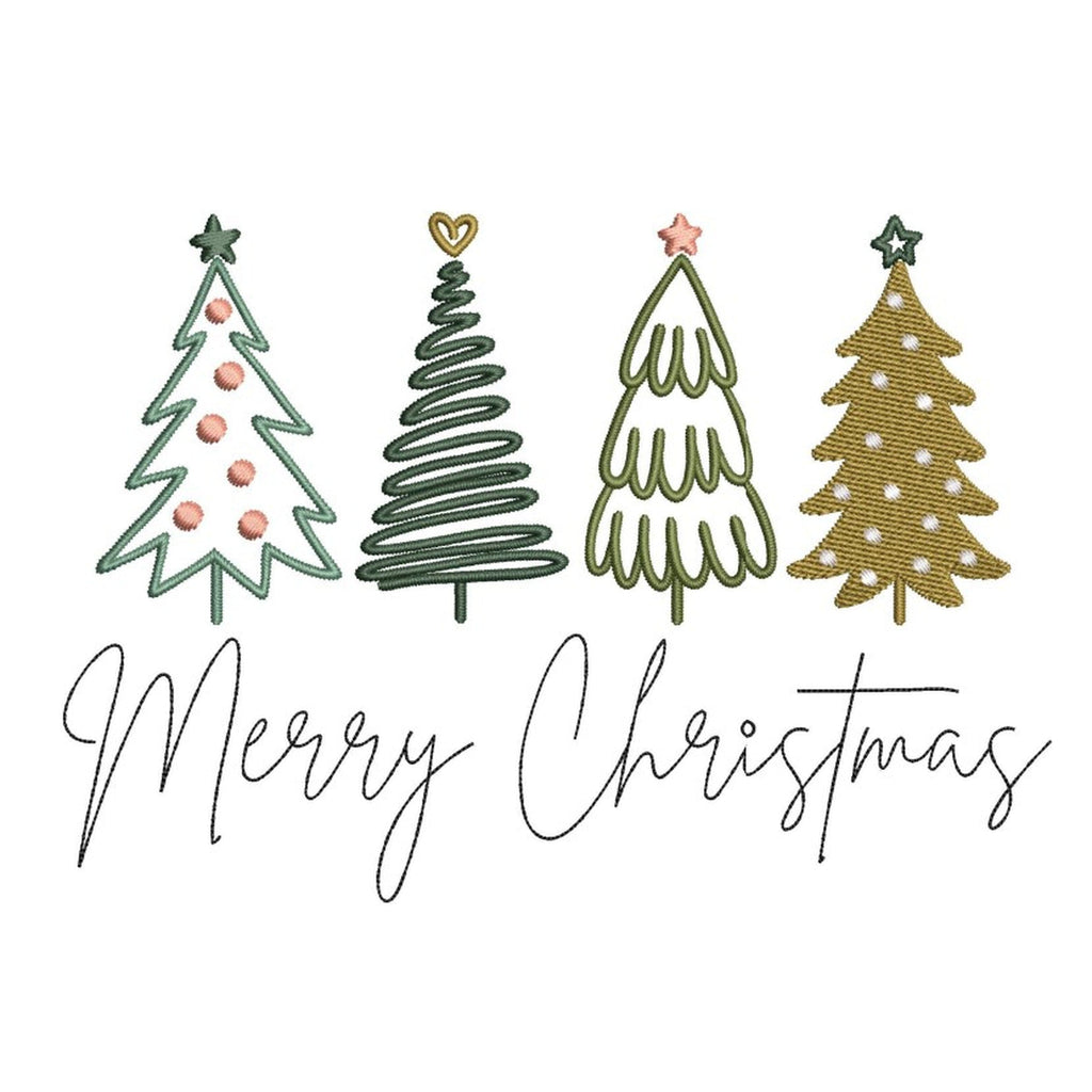 Merry Christmas Embroidery Design, Christmas Trees Embroidery File ...