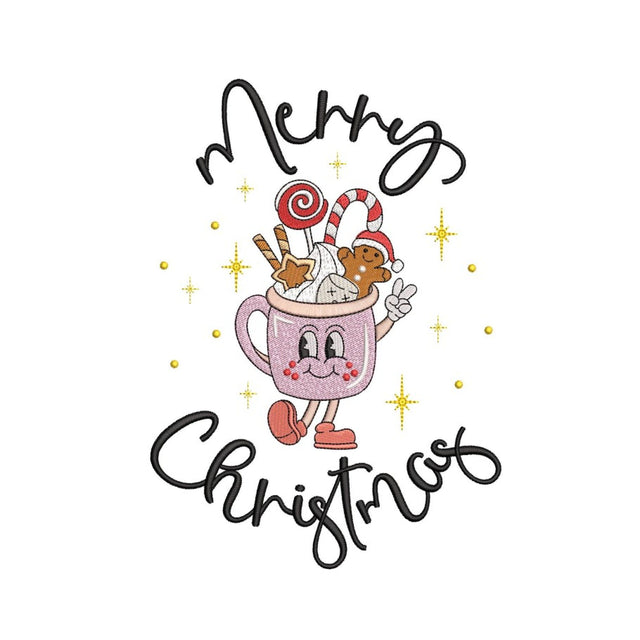 Merry Christmas Embroidery Design, Cute Christmas Cup Machine Embroidery Design, 2 sizes, Instant Download Embroidery/Applique DESIGNS Nino Nadaraia 