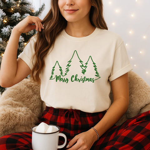 Merry Christmas Embroidery Design | Line Art Christmas Tree Embroidery | Simple Holiday Embroidery File | 4 Sizes Embroidery/Applique DESIGNS HappyDesignStudio 