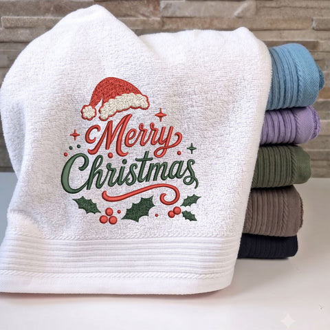 Merry Christmas Embroidery Design – Santa Hat Holly Berries Christmas Script Machine Embroidery File, 9 Sizes Embroidery/Applique DESIGNS PatternFeed8 