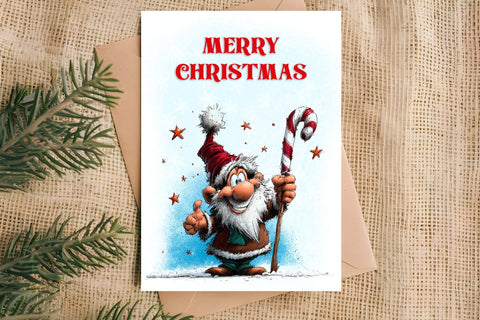 Merry Christmas fairy card printable, funny Christmas gnome Sublimation Angelina Semenova 