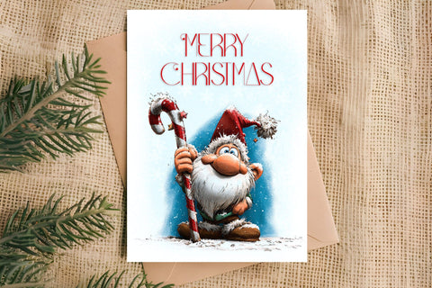 Merry Christmas fairy card printable, funny Christmas gnome Sublimation Angelina Semenova 