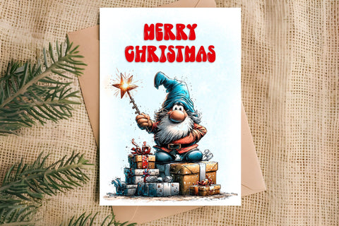 Merry Christmas fairy card printable, funny Christmas gnome Sublimation Angelina Semenova 