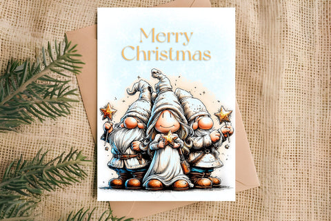 Merry Christmas fairy card printable Funny Christmas gnomes Sublimation Angelina Semenova 