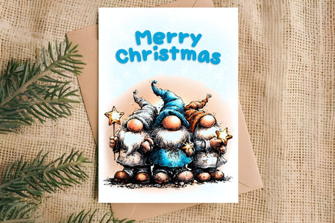 Merry Christmas fairy card printable Funny Christmas gnomes Sublimation Angelina Semenova 