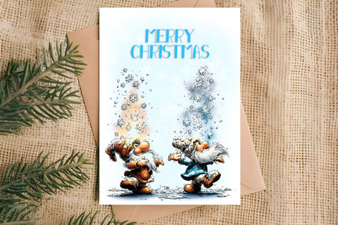 Merry Christmas fairy card printable Funny Christmas gnomes Sublimation Angelina Semenova 