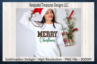 Merry Christmas, Faux Embroidery Letters, Red Bird, Buffalo Plaid, Sublimation PNG, Digital Download Sublimation Keepsake Treasures Designs LLC. 