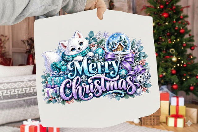 Merry Christmas Fox PNG, Cute Winter Fox Clipart, Snow Globe Christmas Design Sublimation SVGArt 