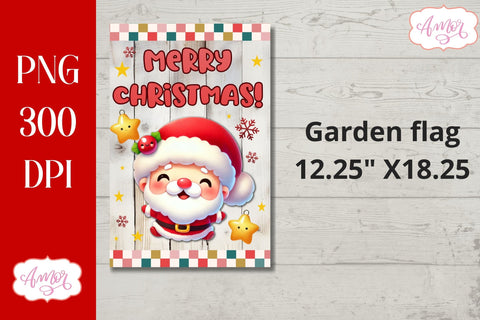 Merry Christmas Garden Flag PNG | Cute Santa Sublimation Sublimation Amorclipart 