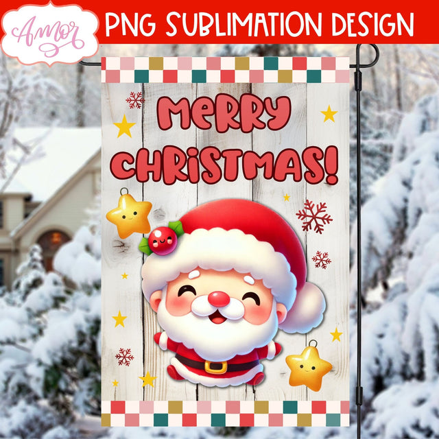 Merry Christmas Garden Flag PNG | Cute Santa Sublimation Sublimation Amorclipart 