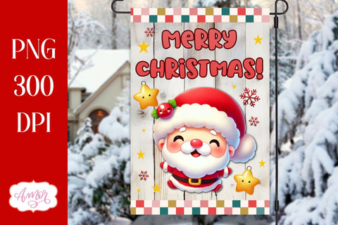 Merry Christmas Garden Flag PNG | Cute Santa Sublimation Sublimation Amorclipart 