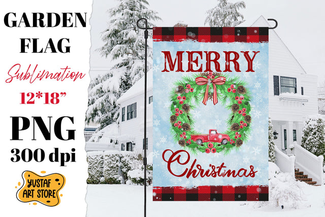 Merry Christmas garden flag sublimation. Christmas wreath Sublimation Yustaf Art Store 