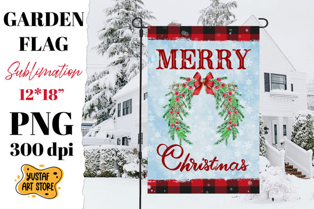 Merry Christmas garden flag sublimation. Christmas wreath Sublimation Yustaf Art Store 