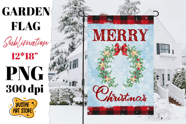 Merry Christmas garden flag sublimation. Christmas wreath Sublimation Yustaf Art Store 