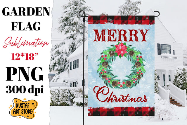 Merry Christmas garden flag sublimation. Christmas wreath Sublimation Yustaf Art Store 