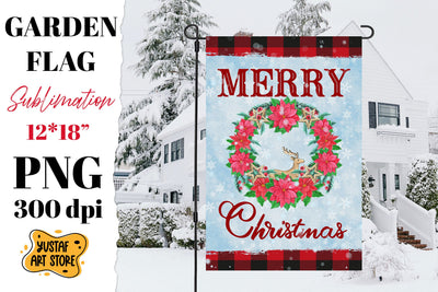 Merry Christmas garden flag sublimation. Christmas wreath Sublimation Yustaf Art Store 