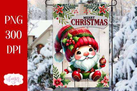 Merry Christmas garden flag sublimation PNG | Cute gnome Sublimation Amorclipart 