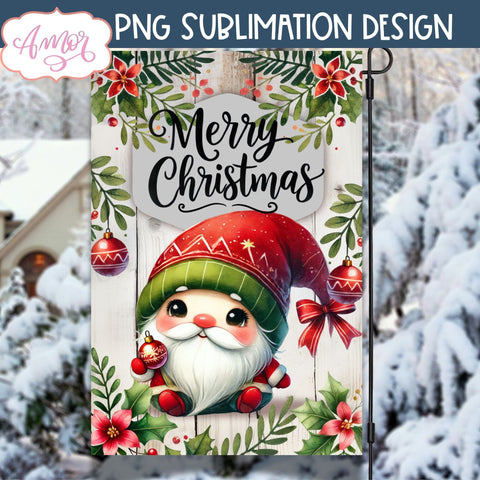 Merry Christmas garden flag sublimation PNG | Cute gnome Sublimation Amorclipart 