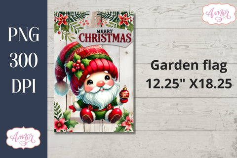 Merry Christmas garden flag sublimation PNG | Cute gnome Sublimation Amorclipart 