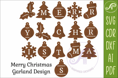 Merry Christmas Garland SVG, Christmas Bunting Banner, Laser Cut Holiday Letter Decorations SVG Set SVG APInspireddesigns 