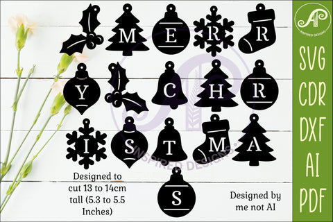 Merry Christmas Garland SVG, Christmas Bunting Banner, Laser Cut Holiday Letter Decorations SVG Set SVG APInspireddesigns 