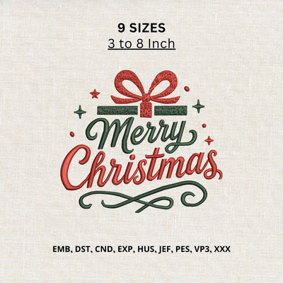 Merry Christmas Gift Bow Machine Embroidery Design – Holiday Present Christmas Embroidery File Embroidery/Applique DESIGNS PatternFeed8 