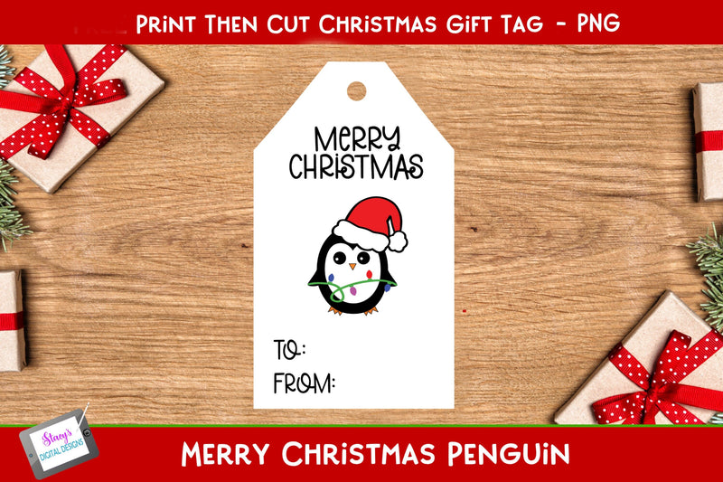 Merry Christmas Gift Tag - Christmas Penguin Sublimation Stacy's Digital Designs 
