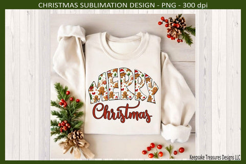 Merry Christmas, Gingerbread Men Letters, Sublimation PNG Design, Christmas Home Decor Sublimation Keepsake Treasures Designs LLC. 
