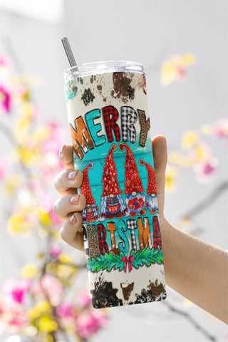 Merry Christmas Gnome 20oz Skinny Tumbler PNG Sublimation Designs for Straight/Tapered Sublimation CaldwellArt 