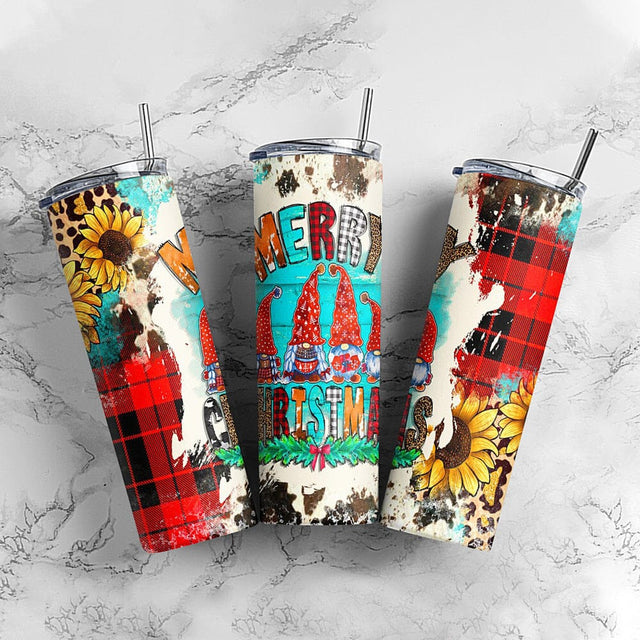 Merry Christmas Gnome 20oz Skinny Tumbler PNG Sublimation Designs for Straight/Tapered Sublimation CaldwellArt 
