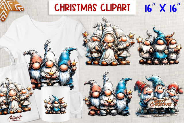 Merry Christmas gnomes clipart Fairy Holiday gnomes PNG Sublimation Angelina Semenova 