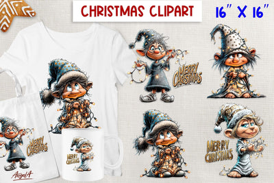 Merry Christmas gnomes clipart Holiday gnome with lights PNG Sublimation Angelina Semenova 