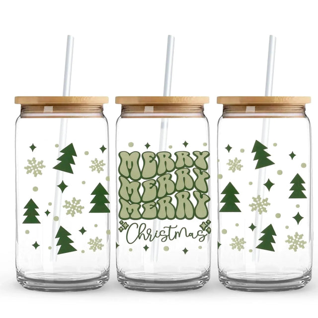 Merry Christmas Green 9.7 x 4.3 UV DTF Wrap Only (Cup NOT Included) Physical DIY Craft Warehouse 