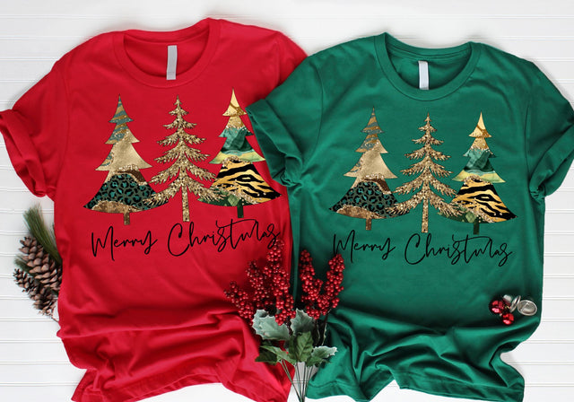 Merry Christmas Green Leopard Trees | Earth Tone Holiday Typography PNG | Natural Christmas Design Sublimation Print Perfect Design Shop 