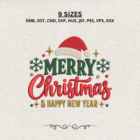 Merry Christmas & Happy New Year Embroidery Design – Santa Hat Snowflake Christmas Machine Embroidery File Embroidery/Applique DESIGNS PatternFeed8 