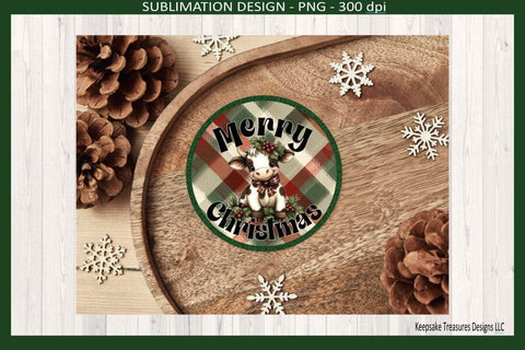 Merry Christmas Highland Cow Sublimation Ornament Png Template Sublimation Keepsake Treasures Designs LLC. 
