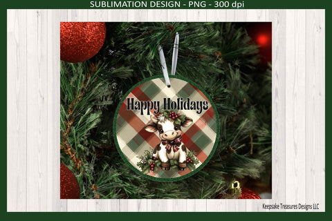 Merry Christmas Highland Cow Sublimation Ornament Png Template Sublimation Keepsake Treasures Designs LLC. 